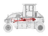 【液压系统】1、采用闭式重载液压系统，由轴向变量柱塞泵、两点马达组成，性能可靠；
2、机械软轴操作，液压驱动、两档速度，减少对路面冲击，满足实际工况需求；
3、液压油箱仅加注60L即可满足系统要求，保养更换费用大大降低。